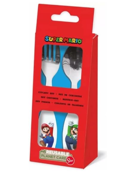 Set Posate Bambini in Acciaio Inossidabile - Forchetta e Cucchiaio SUPERMARIO