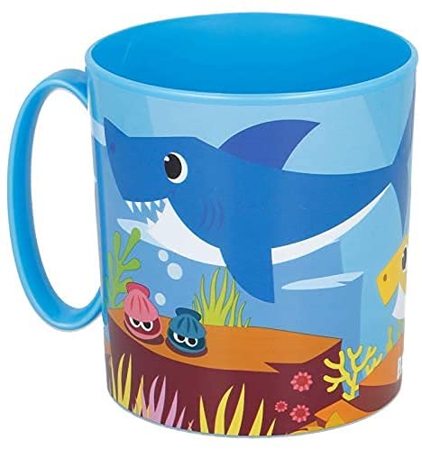 Tazza Bicchiere in plastica 350ml Microonde con manico Bambini colazione BPA-free (Baby Shark)