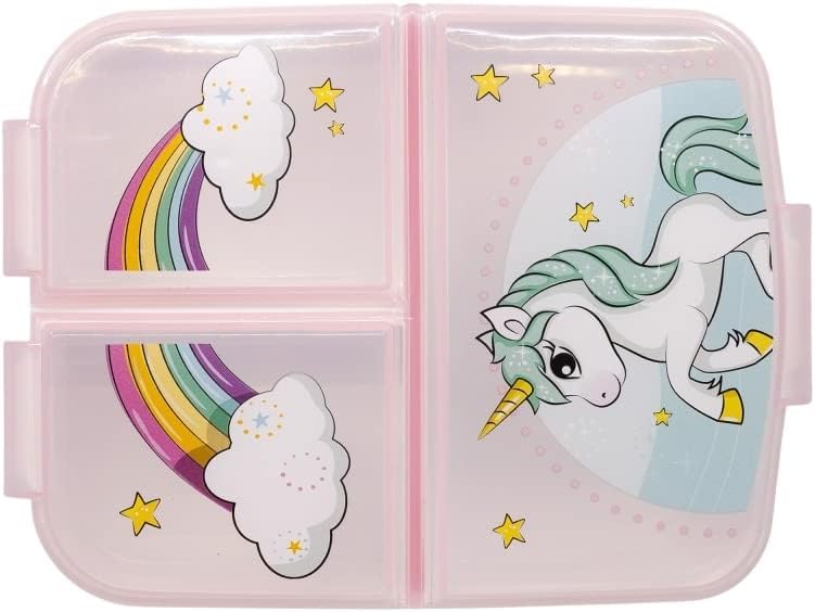 Porta Merenda Scuola con 3 scomparti Portamerenda in Plastica Bambini Pranzo Launch Box - BPA Free (Unicorno)