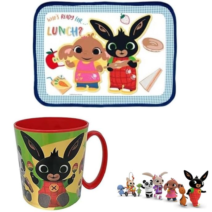 Set Merenda Colazione 2 Pezzi con Tovaglietta Ripiegabile Morbida Sottopiatto Pieghevole e Tazza Bicchiere 350ml Microonde (BING)