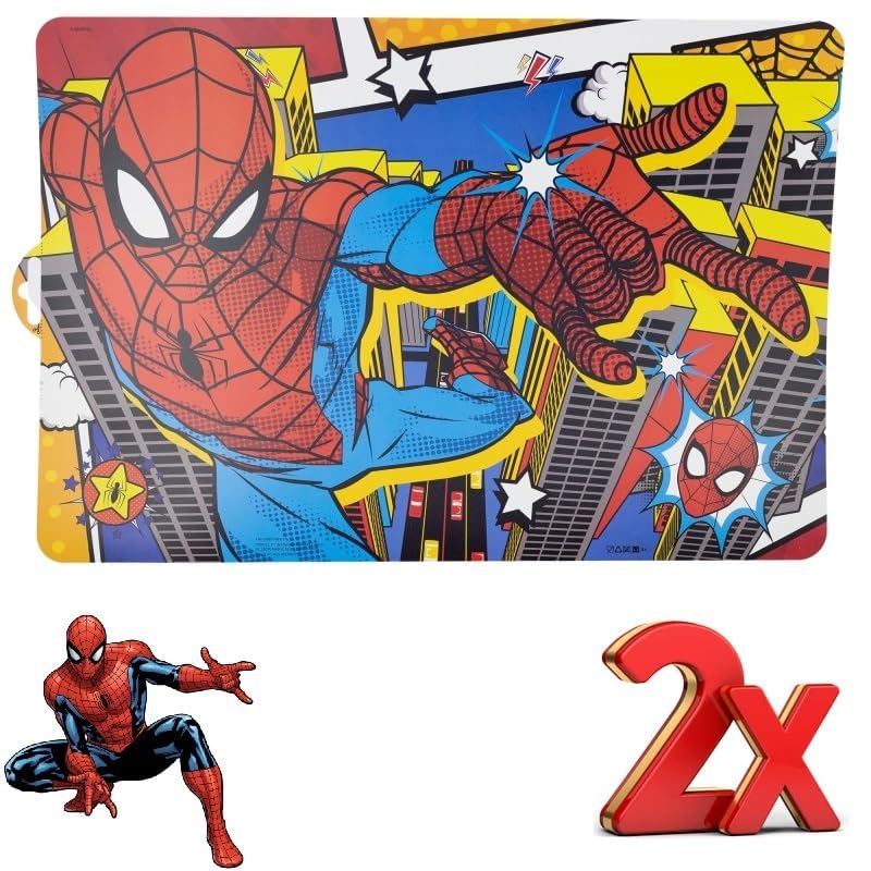 SPIDERMAN | 2 pezzi Tovaglietta Americana Plastificata Sottopiatto colazione e pranzo Bambini SPIDER-MAN