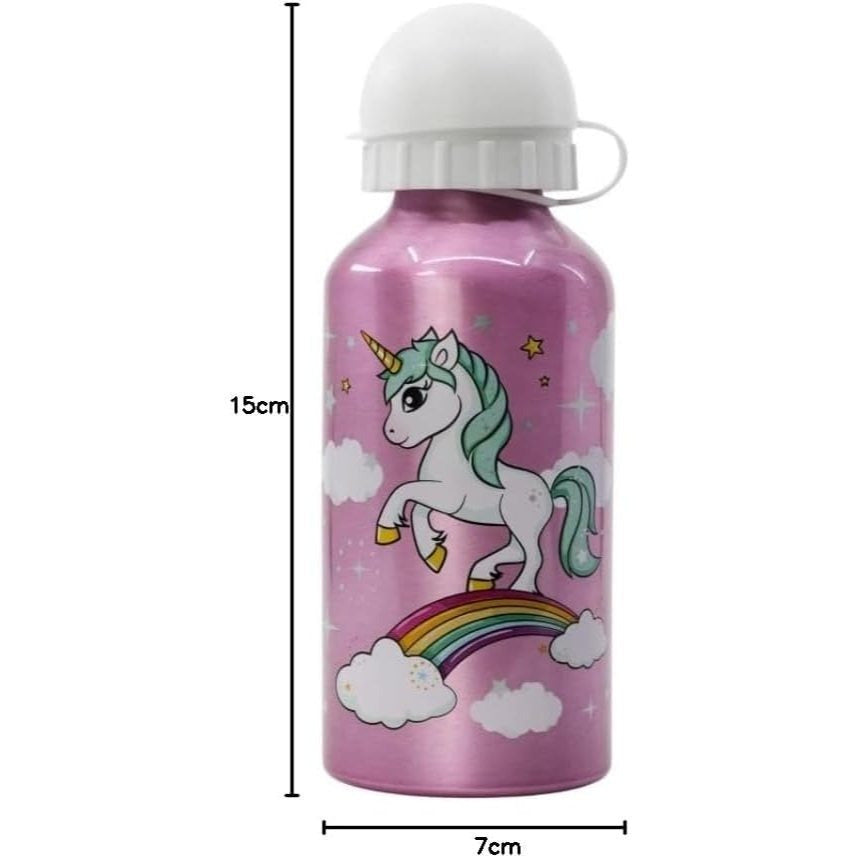 Borraccia Scuola Bottiglia Sport in Alluminio Bambini 400ml con Beccuccio Retraibile (Unicorno)
