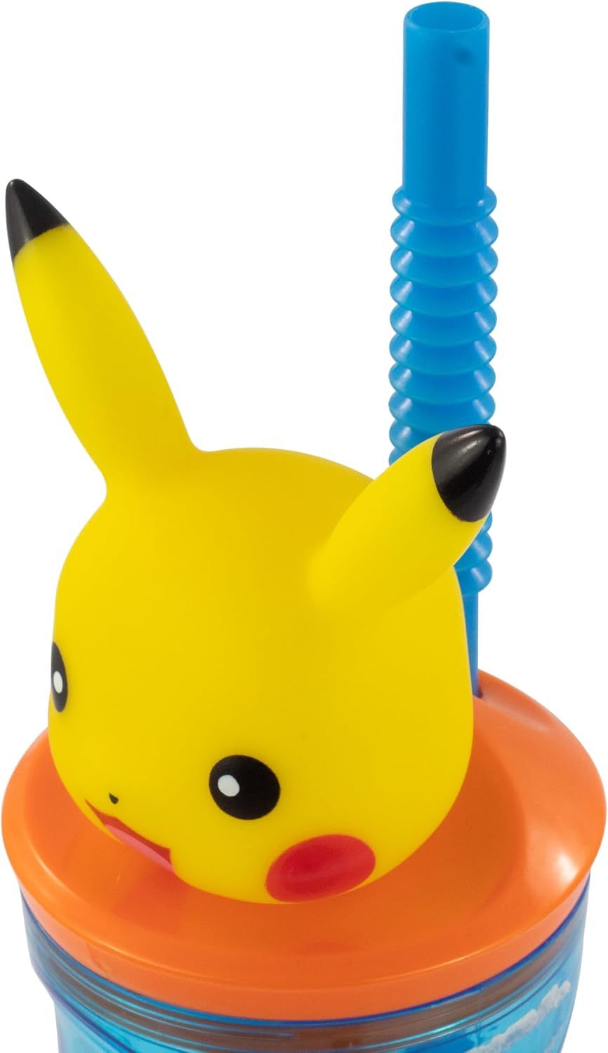 Bicchiere 360ml con Cannuccia e Personaggio 3D Bambini BPA Free - POKEMON