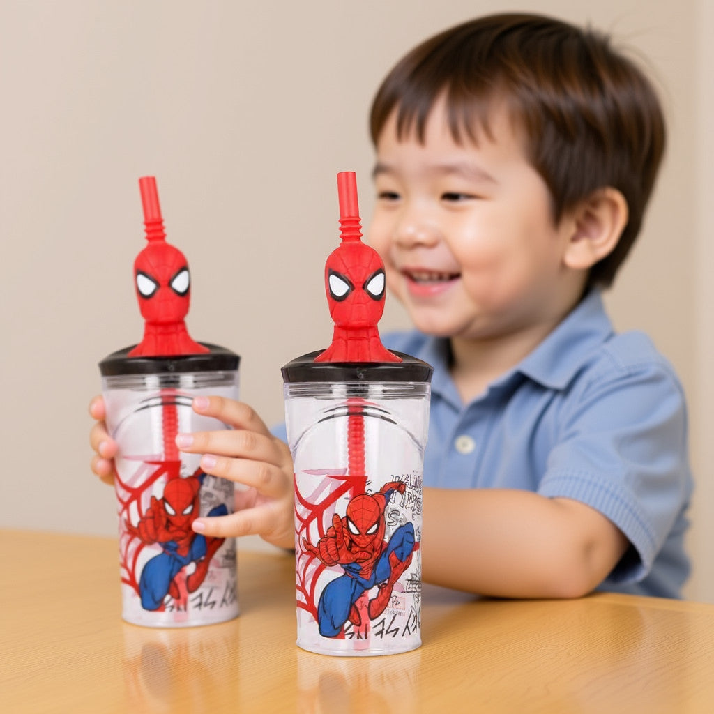 SPIDER - Bicchiere 360ml con Cannuccia e Personaggio 3D per Bambini