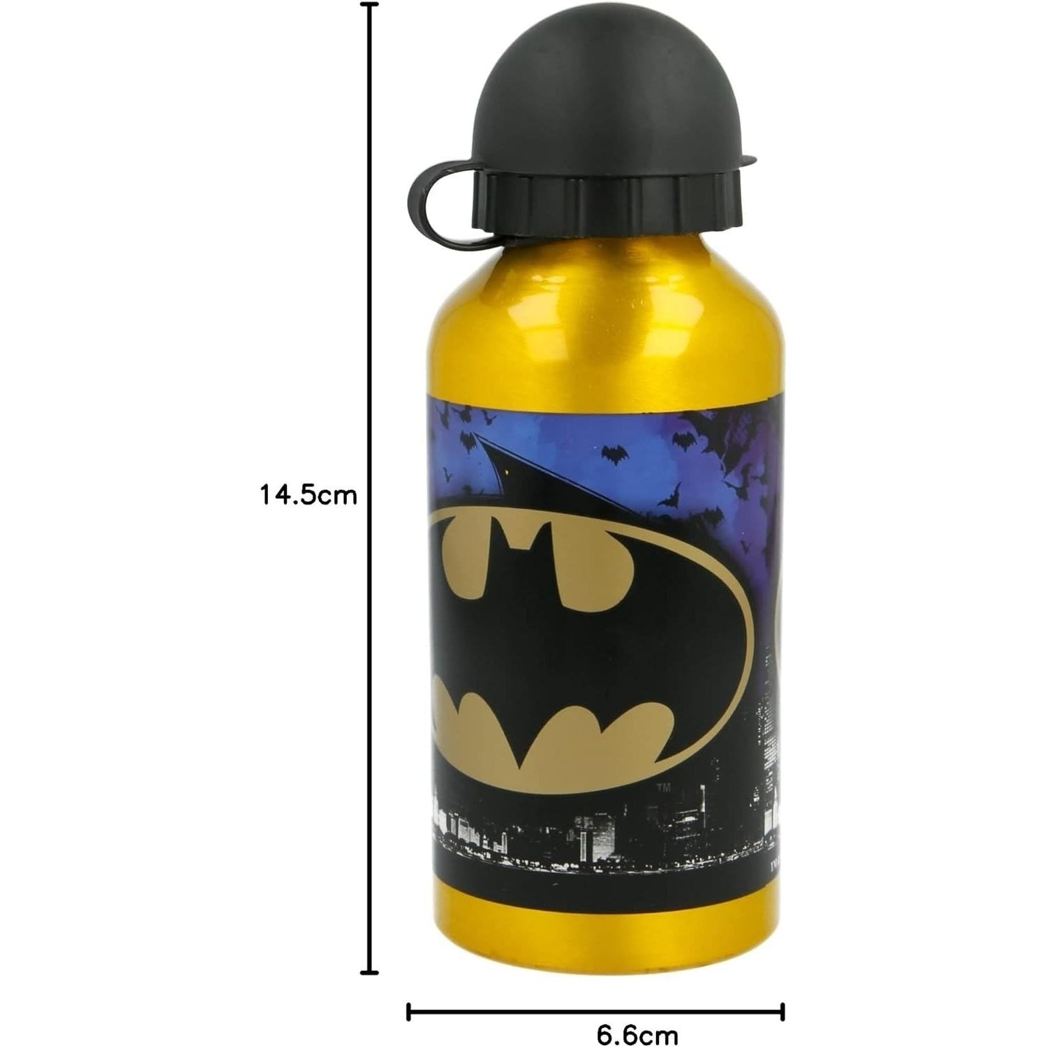 Borraccia Ufficiale Scuola Bottiglia Sport Batman in Lega di Alluminio per Bambini e Ragazzi 400ml con Beccuccio Retraibile