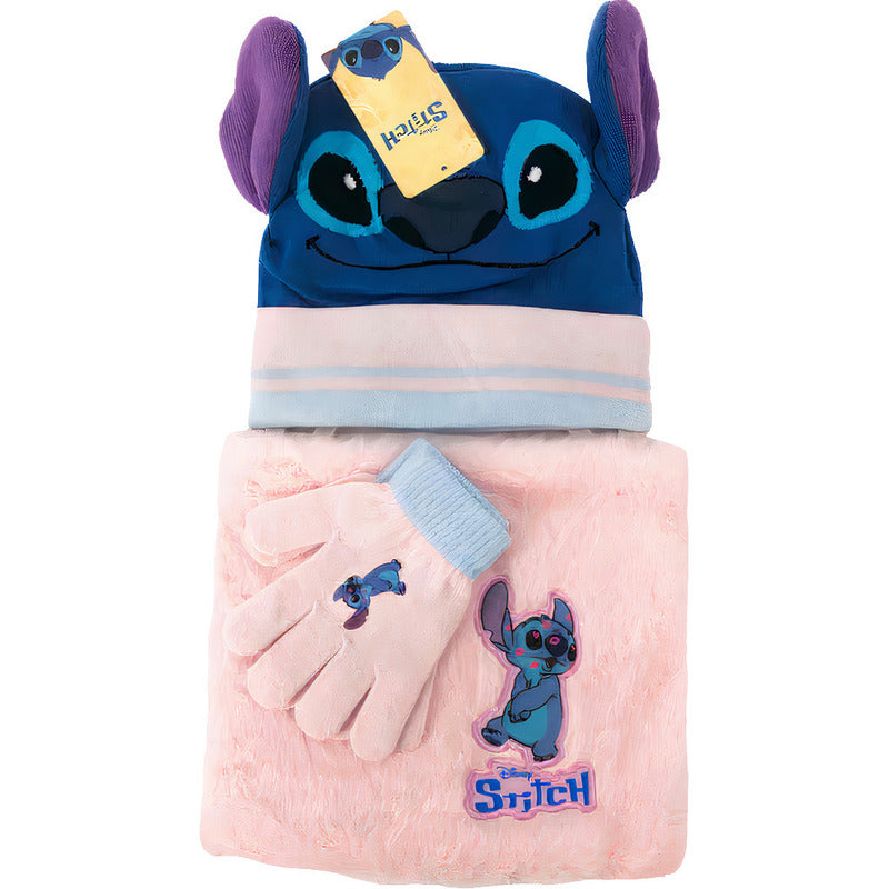Set 3 Pezzi Stitch Cappello Scaldacollo Guanti Invernale Bambini