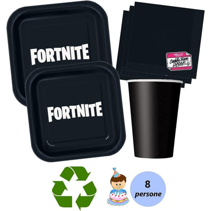 Kit Festa 8 Persone Set Tavola Addobbi Party Compleanno con 8 Piatti, 8 Bicchieri e tovaglioli