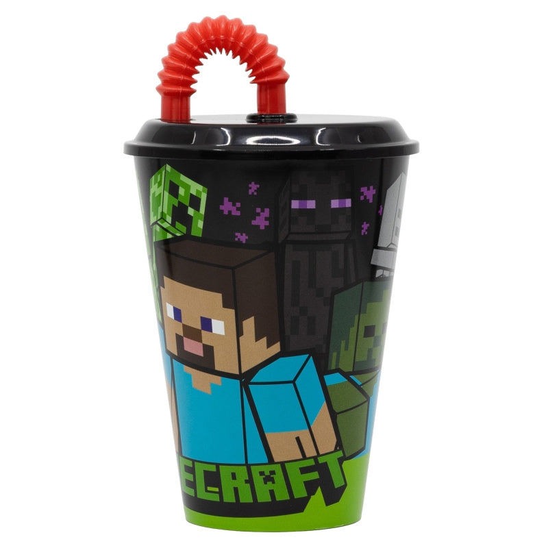 Bicchiere per Bambini Minecraft con Cannuccia e Coperchio Riutilizzabile - 430 ml