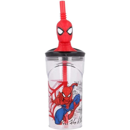 SPIDER - Bicchiere 360ml con Cannuccia e Personaggio 3D per Bambini