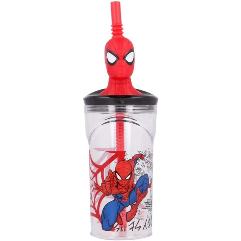 Bicchiere 360ml con Cannuccia e Personaggio 3D Spiderman BPA Free per Bambini