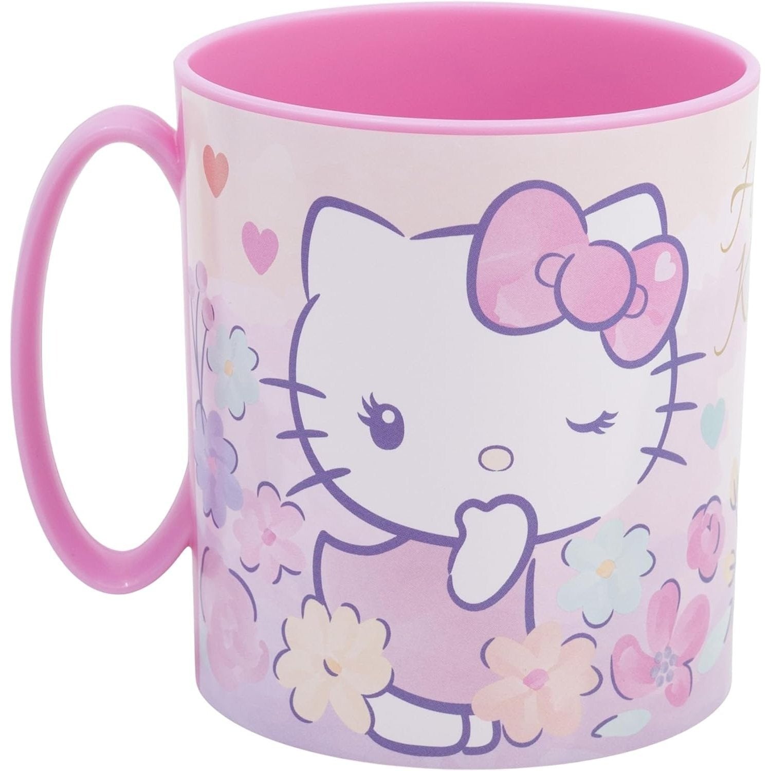 Tazza Bicchiere in plastica 350ml per Microonde con manico Bambini colazione HELLO