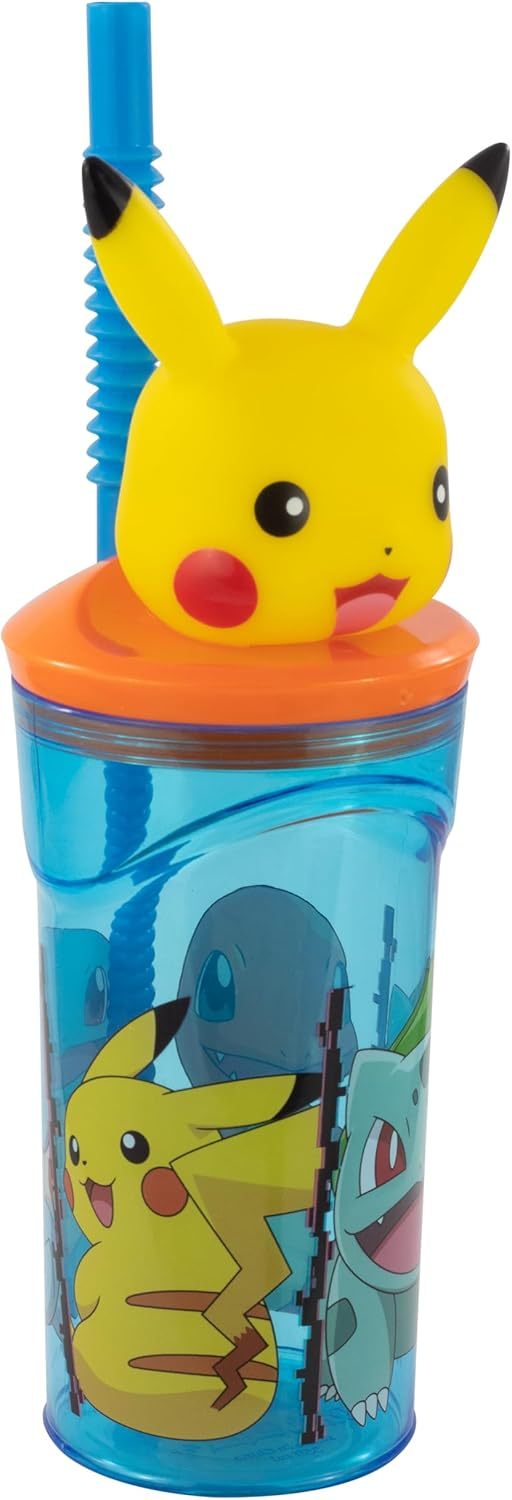 Bicchiere 360ml con Cannuccia e Personaggio 3D Bambini BPA Free - POKEMON