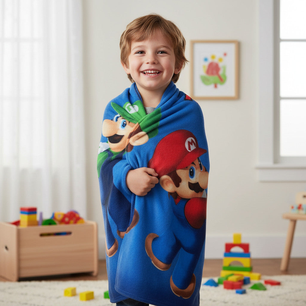 Coperta Ufficiale Plaid Morbida e Calda 100x140cm per Bambini Pile con stampa Idea Regalo SUPERMARIO