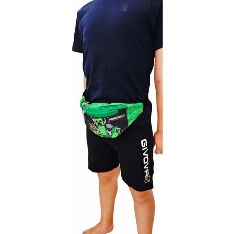 Borsello Bambino Marsupio Tracolla Ragazzo Spalla Regolabile Viaggio Sportivo Tempo Libero Gadget Minecraft 2 Tasche Zip