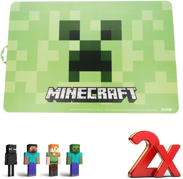 2 Pezzi Tovaglietta Americana Plastificata Sottopiatto Colazione Pranzo Bambini MINECRAFT
