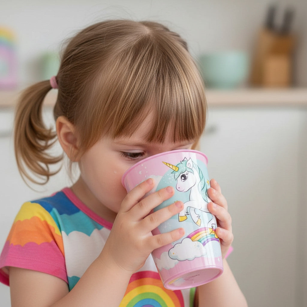 Set 2 Bicchieri per Bambini 260 ml in plastica Senza BPA Regalo per Ragazzi (Unicorno)
