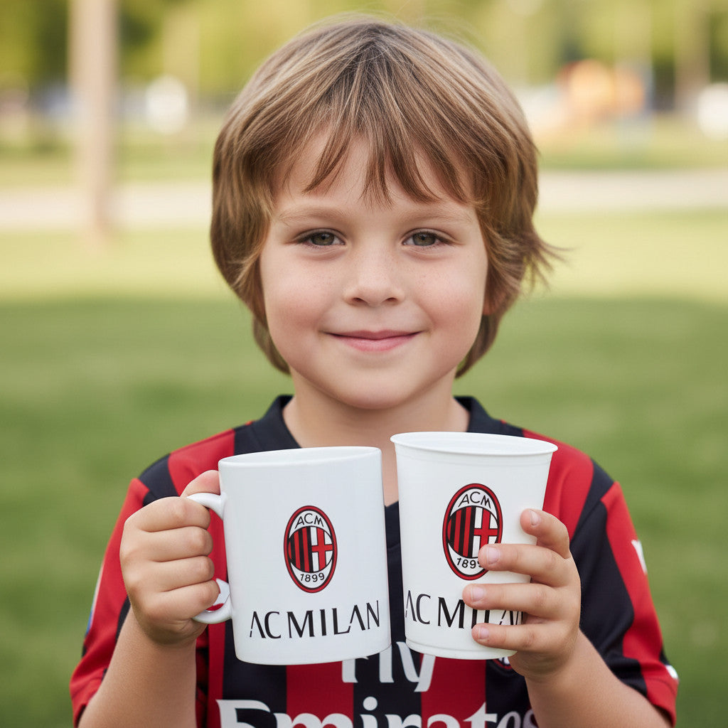 MILAN - Set Regalo Bicchiere + Tazza in confezione regalo Tifoso Senza BPA per Ragazzi Prodotto Ufficiale