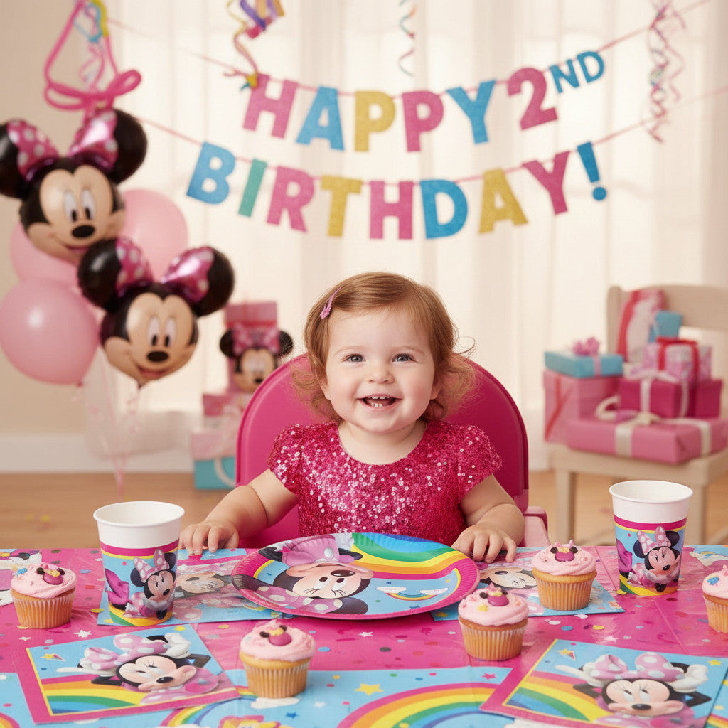 Kit Festa 8 Persone Set Tavola Addobbi Party Compleanno con 8 Piatti, 8 Bicchieri e tovaglioli (Minnie Mouse)