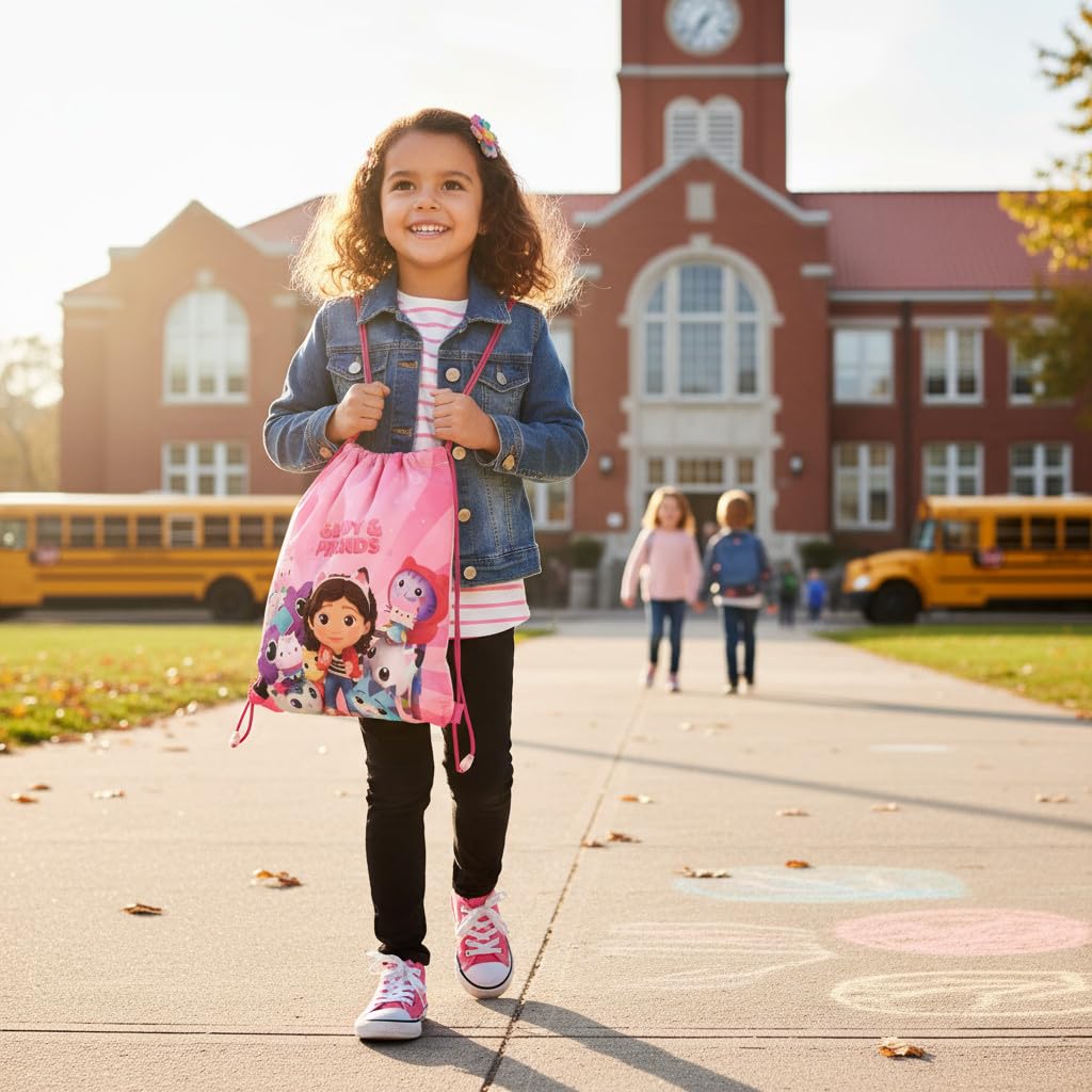 Sacca Sportiva con manici e tasca per Bambino, Borsa Coulisse Zaino per Asilo, Palestra, Piscina, Viaggio, Portascarpe GABBY