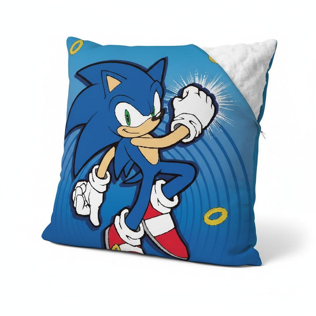 SONIC - Cuscino Ufficiale Arredo 40x40 cm morbido con imbottitura 100% poliestere per cameretta bambini e ragazzi