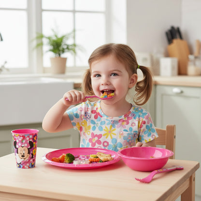 Set di stoviglie riutilizzabile per bambini bicolore – Set composto da 5 pezzi: Piatto, ciotola, bicchieri e posate per bambini e bebé - TOPOLINA
