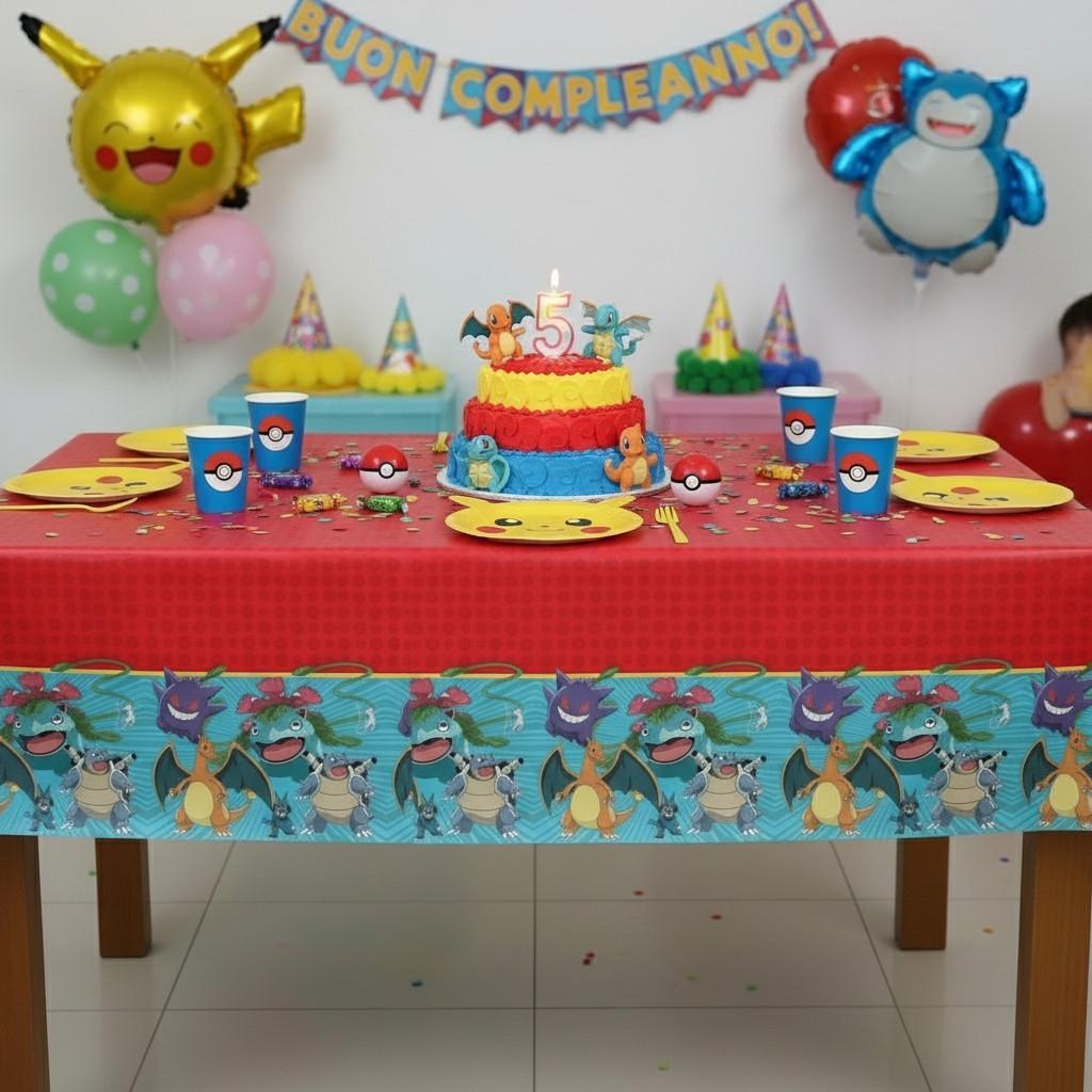 POKEMON - Tovaglia decorazione per compleanno dei bambini e feste a tema, Rettangolare, 120 cm x 180 cm, lavabile