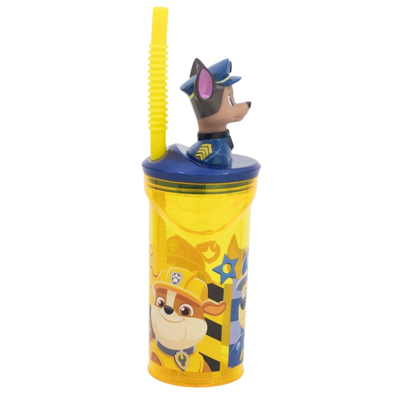 Bicchiere 360ml con Cannuccia e Personaggio 3D Paw Patrol - Borraccia per Bambini e Ragazzi