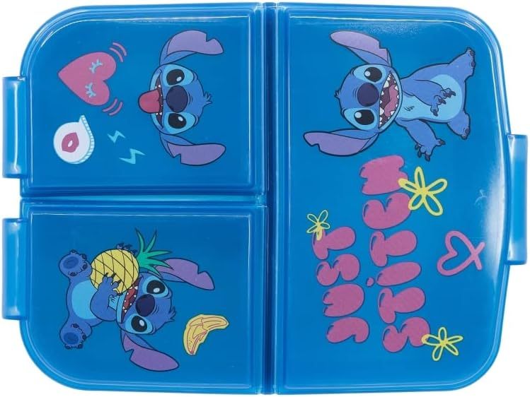 Porta Merenda Scuola con 3 scomparti Portamerenda in Plastica Bambini Pranzo Launch Box - BPA Free (Stitch)