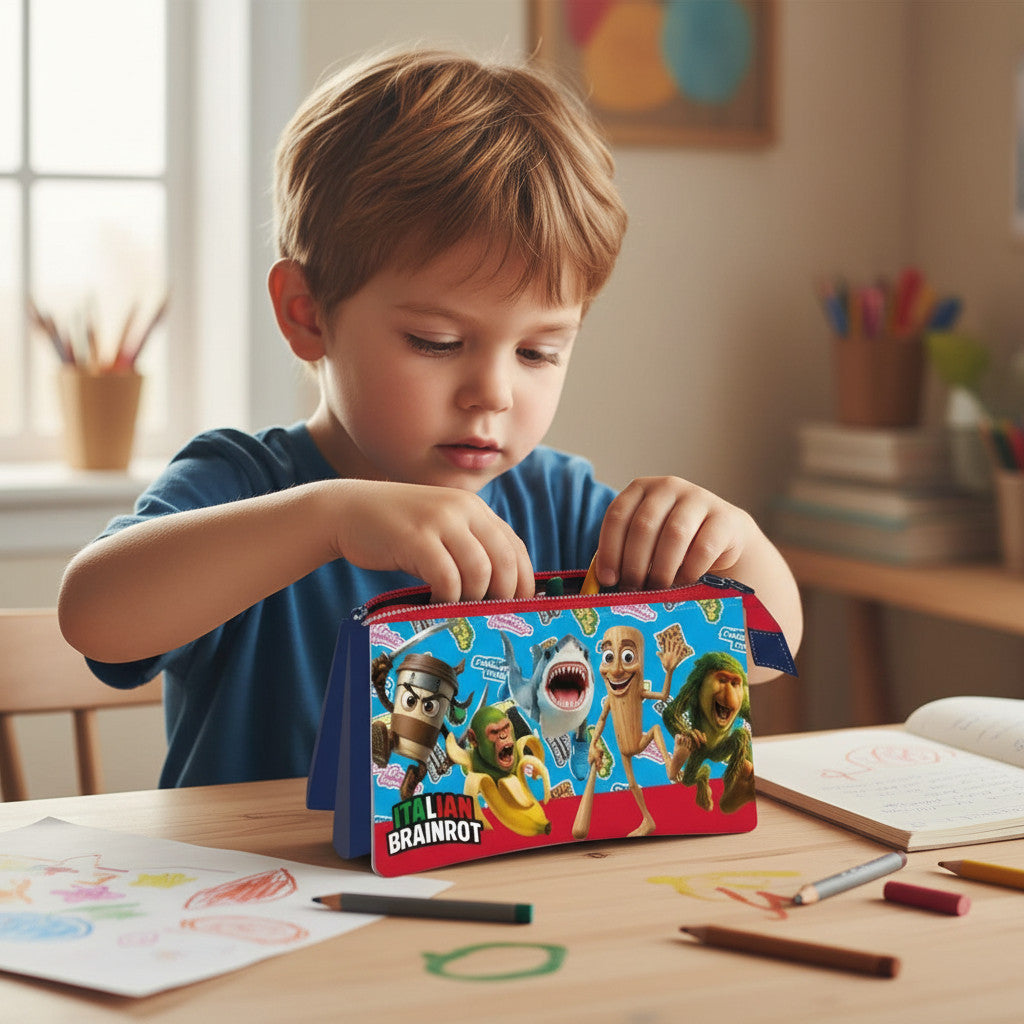 Portapenne Astuccio Triplo Borsellino Scuola e Asilo per Bambini e Ragazzi 22x12cm