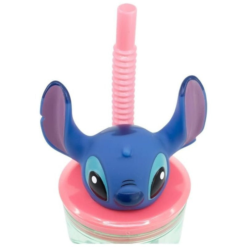 Bicchiere 360ml con Cannuccia e Personaggio 3D Bambini BPA Free - Stitch