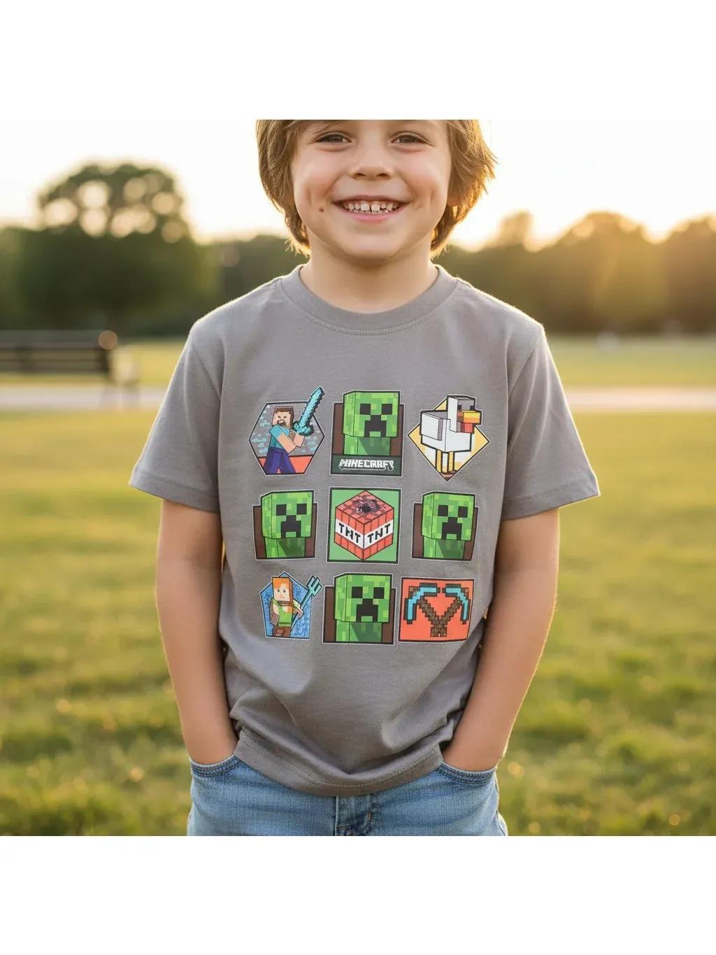 MINECRAFT - Maglietta Ufficiale 100% Cotone per Bambini T-Shirt Abbigliamento Maglia Ragazzi