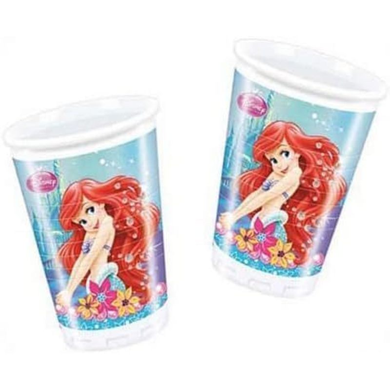 Kit Festa 8 Persone Set Tavola Addobbi Party Compleanno con 8 Piatti, 8 Bicchieri e tovaglioli Ariel Sirenetta