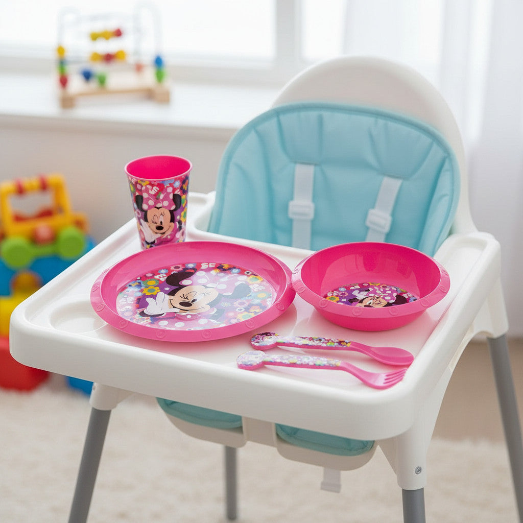 Set di stoviglie riutilizzabile per bambini bicolore – Set composto da 5 pezzi: Piatto, ciotola, bicchieri e posate per bambini e bebé - TOPOLINA