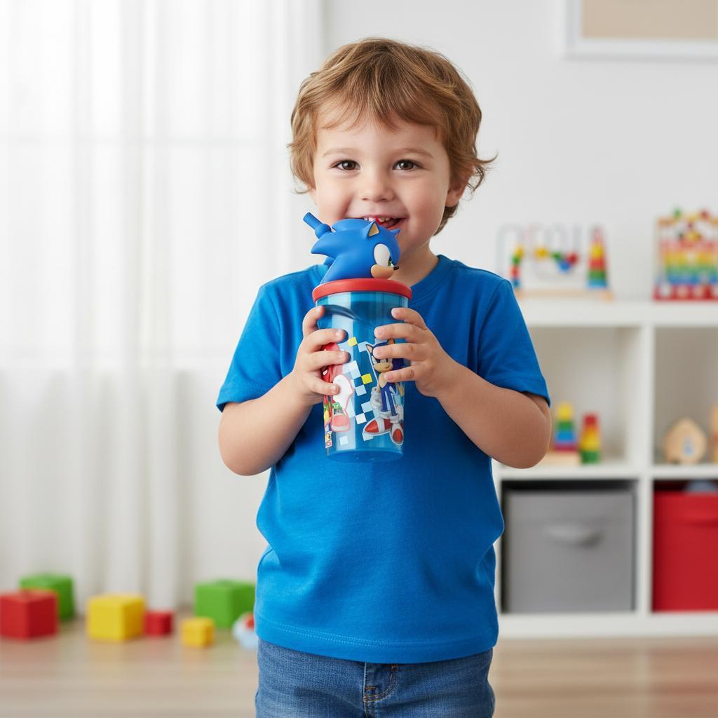 Bicchiere 360ml con Cannuccia e Personaggio 3D Borraccia per Bambini e Ragazzi