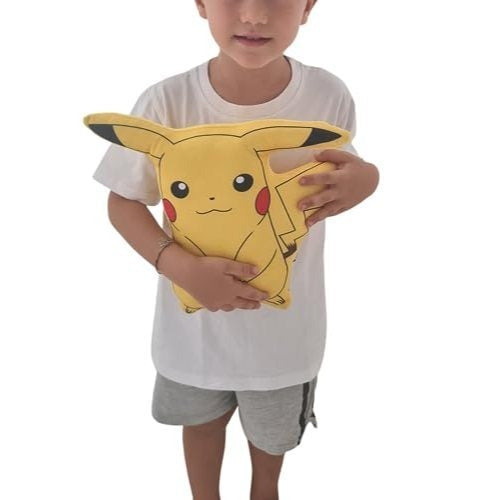 POKEMON - Cuscino 3D ufficiale a forma di personaggio Sagomato Pikachu, 31 cm x 33 cm, peluche lavabile