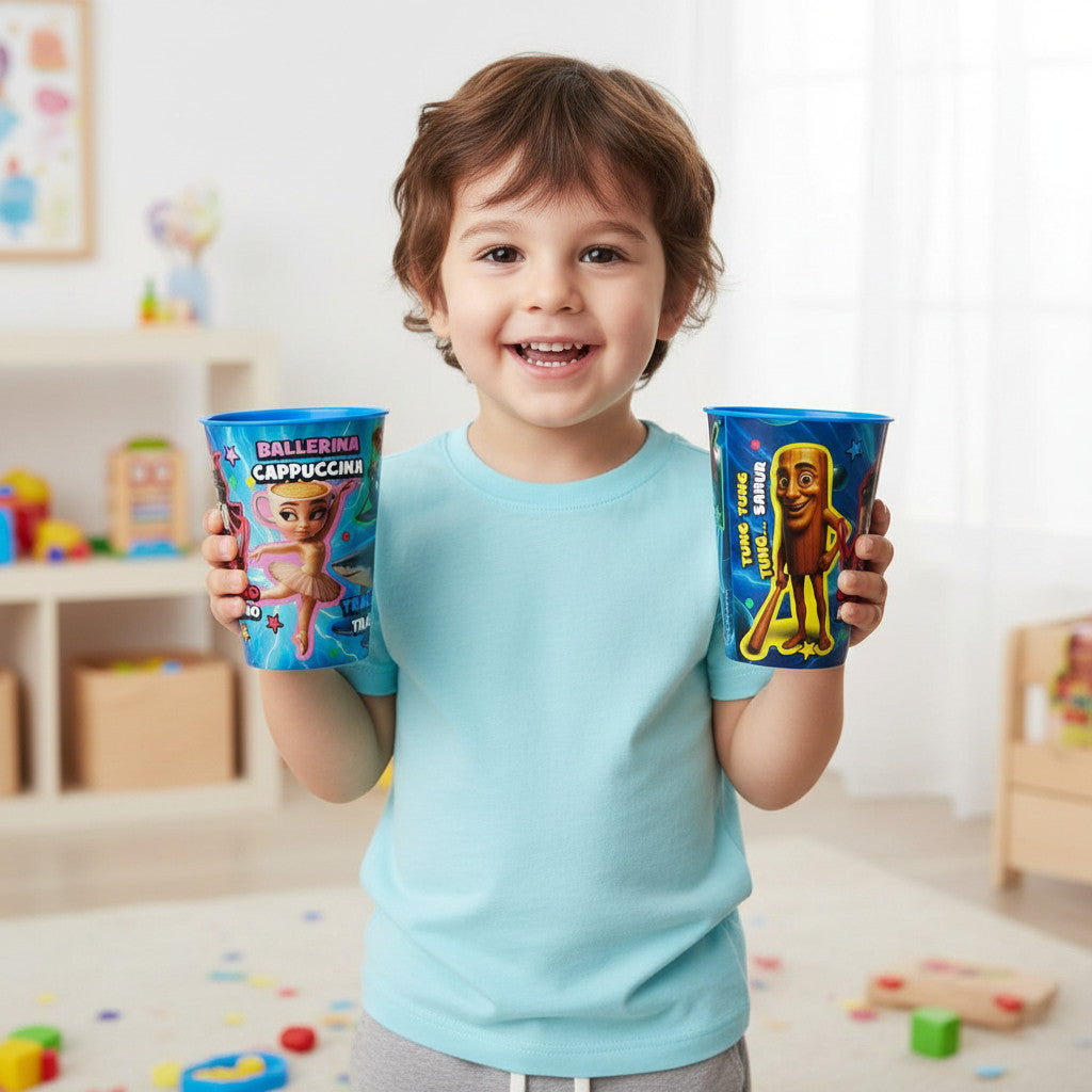 Set 2 Bicchieri per Bambini 260 ml in plastica Regalo per Ragazzi BRAINROT