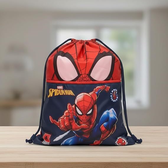 SPIDERMAN - Sacca Sportiva con manici e tasca per Bambino, Borsa Coulisse Zaino per Asilo, Palestra, Piscina, Viaggio, P