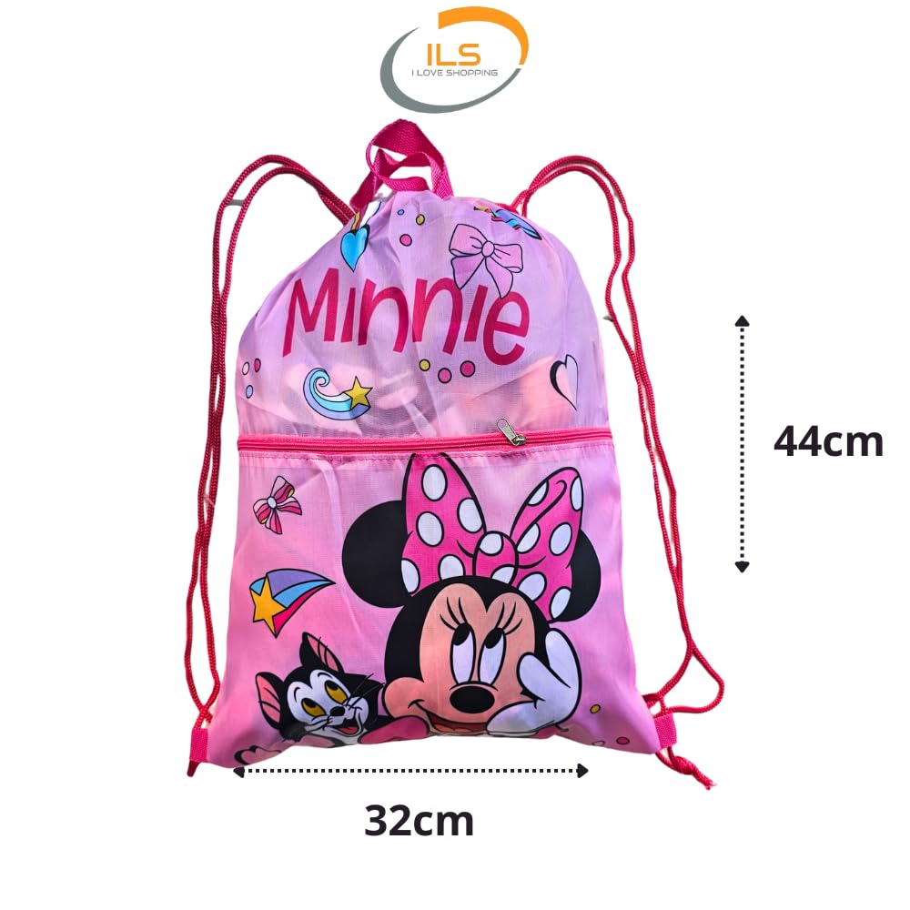 Sacca Sportiva con manici e tasca per Bambino, Borsa Coulisse Zaino per Asilo, Palestra, Piscina, Viaggio, Portascarpe ( MINNIE MOUSE)
