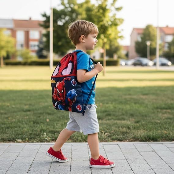 SPIDERMAN - Sacca Sportiva con manici e tasca per Bambino, Borsa Coulisse Zaino per Asilo, Palestra, Piscina, Viaggio, P