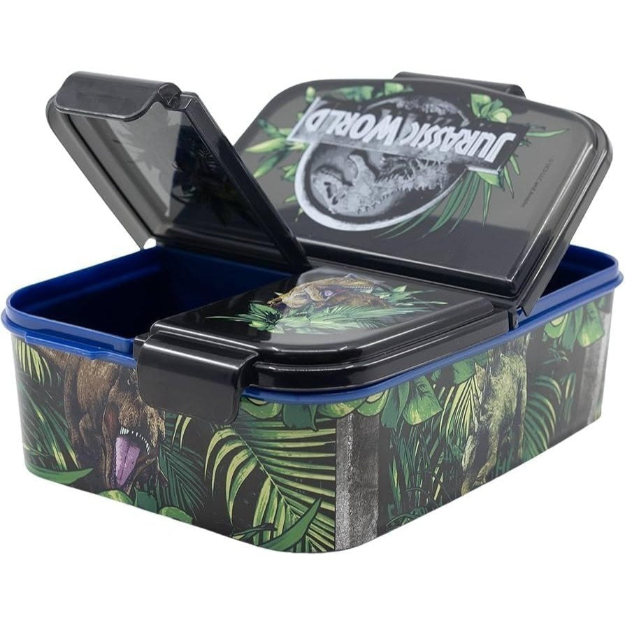 JURASSIC WORLD - Porta Merenda Scuola con 3 scomparti Portamerenda in Plastica Bambini Pranzo Launch Box - BPA Free - DINOSAURI T-REX