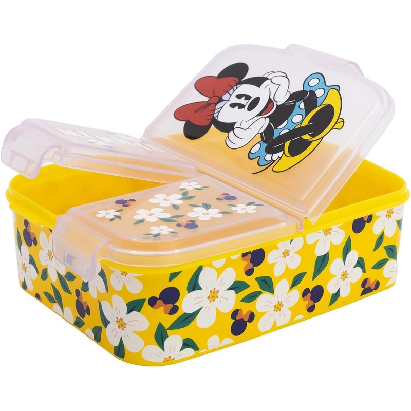 Porta Merenda Scuola con 3 scomparti Portamerenda in Plastica Bambini Pranzo Launch Box - (per Minnie Mouse)