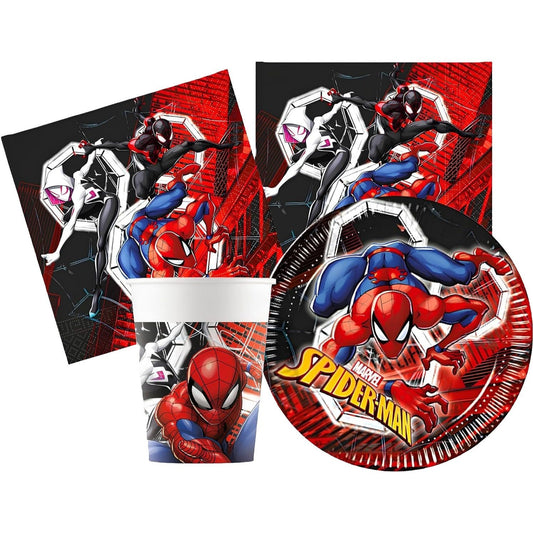 Kit Festa 8 Persone Set Tavola Addobbi Party Compleanno con 8 Piatti, 8 Bicchieri e tovaglioli - SPIDER