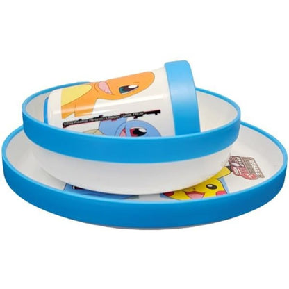 Set di stoviglie riutilizzabile per bambini bicolore – Set composto da 3 pezzi: Piatto, ciotola e bicchiere per bambini e bebé con base antiscivolo – Senza BPA (per POKEMON)