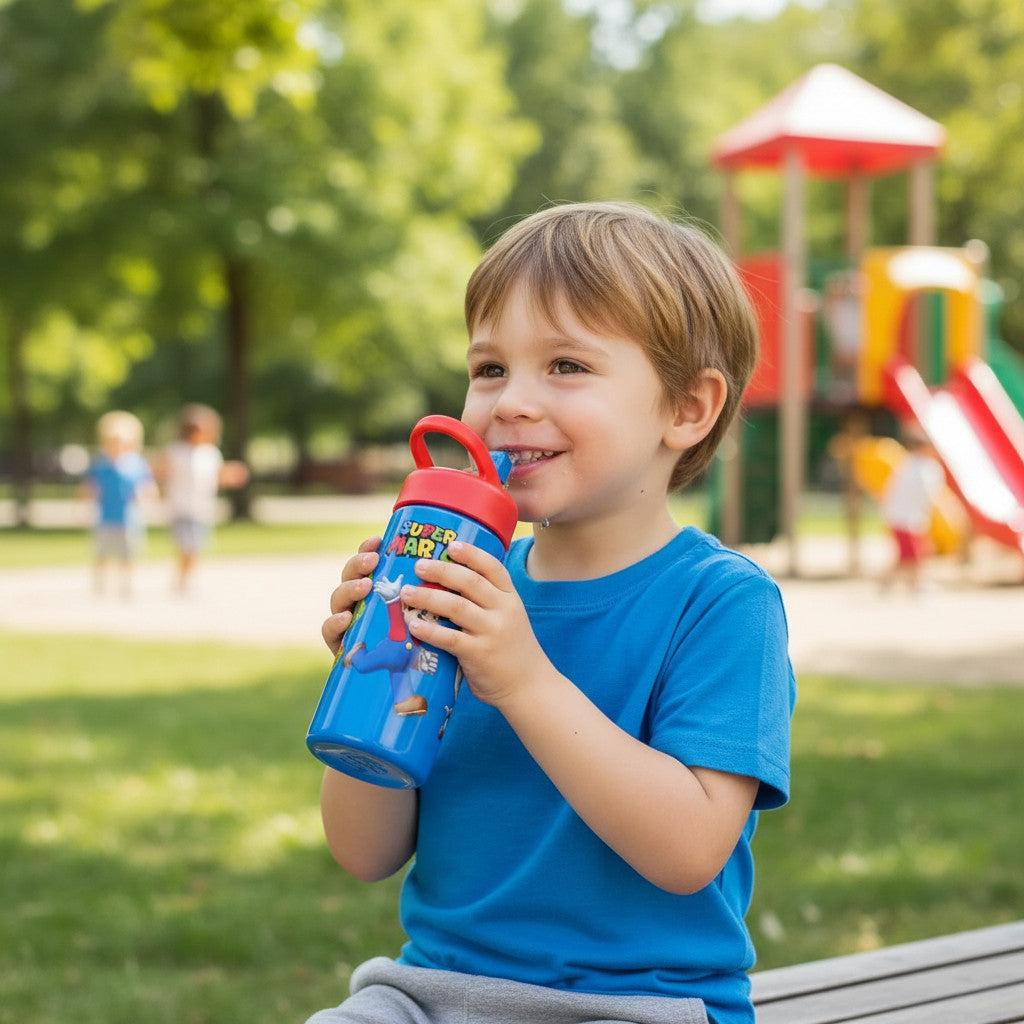 Borraccia PLAYGROUND Sport in plastica per Bambini 410ML con Beccuccio Richiudibile SUPERMARIO
