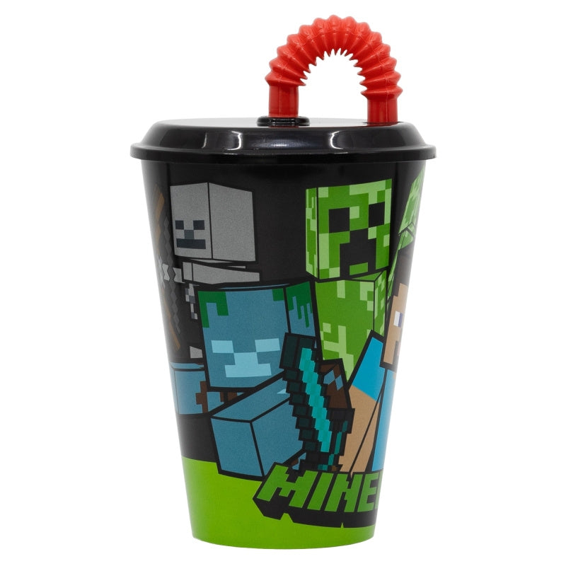 Bicchiere per Bambini Minecraft con Cannuccia e Coperchio Riutilizzabile - 430 ml
