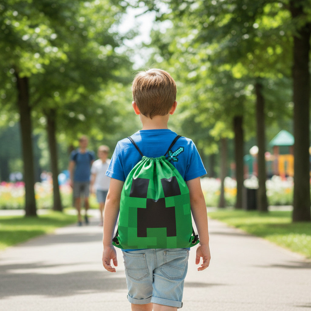 Sacca Sportiva con manici e tasca per Bambino, Borsa Coulisse Zaino per Asilo, Palestra, Piscina, Viaggio, Portascarpe