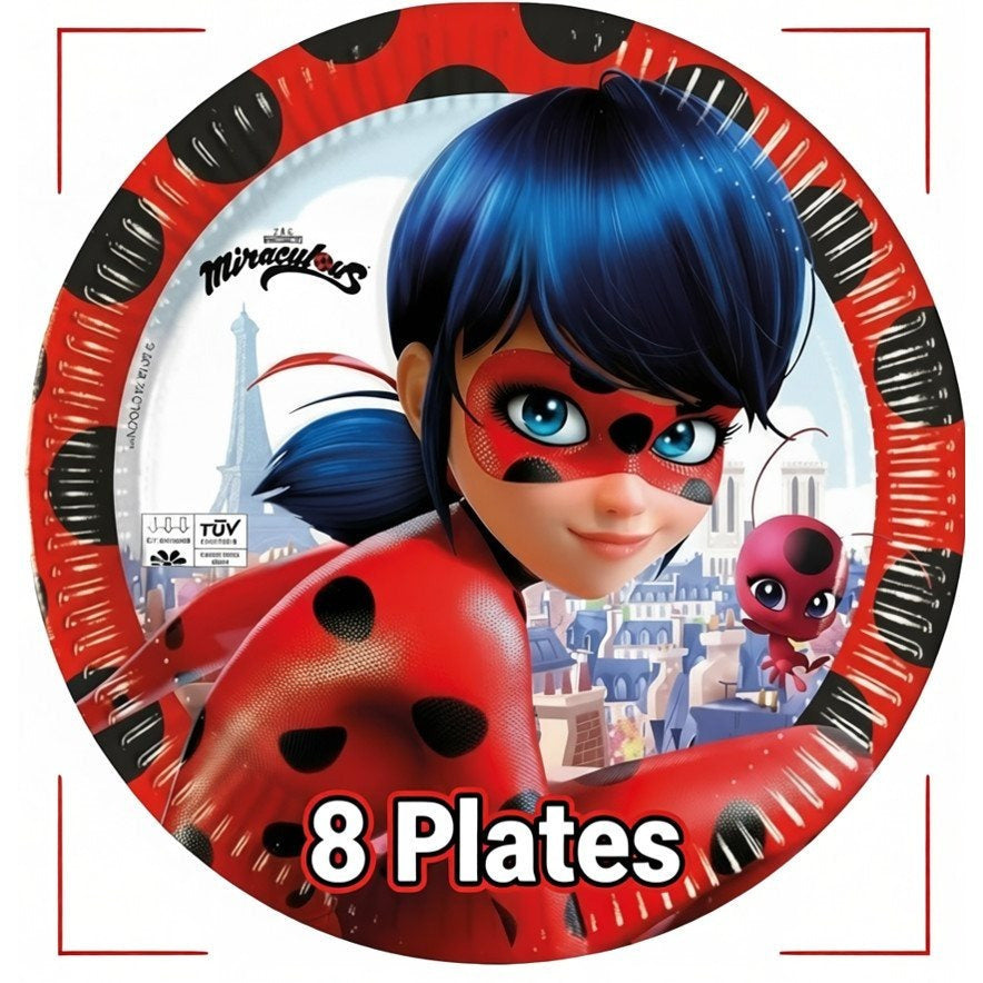 Kit Festa 8 Persone Set Tavola Addobbi Party Compleanno con 8 Piatti, 8 Bicchieri e tovaglioli Miraculous Lady
