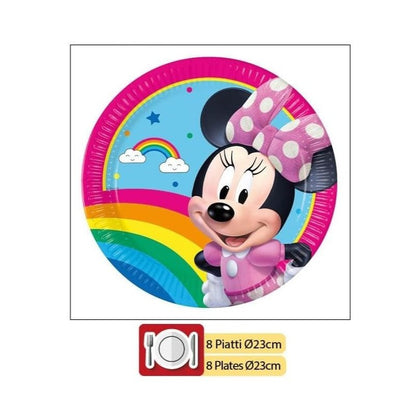 Kit Festa 8 Persone Set Tavola Addobbi Party Compleanno con 8 Piatti, 8 Bicchieri e tovaglioli (Minnie Mouse)