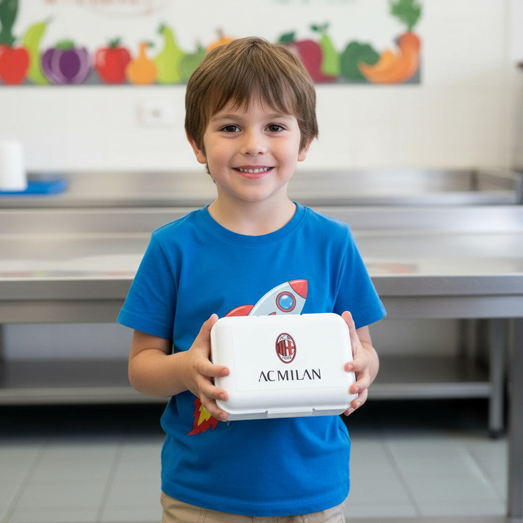 Set Regalo Cappello + Porta Merenda in confezione regalo Tifoso Senza BPA Berretto e Portamerenda per Ragazzi Prodotto Ufficiale (MILAN)