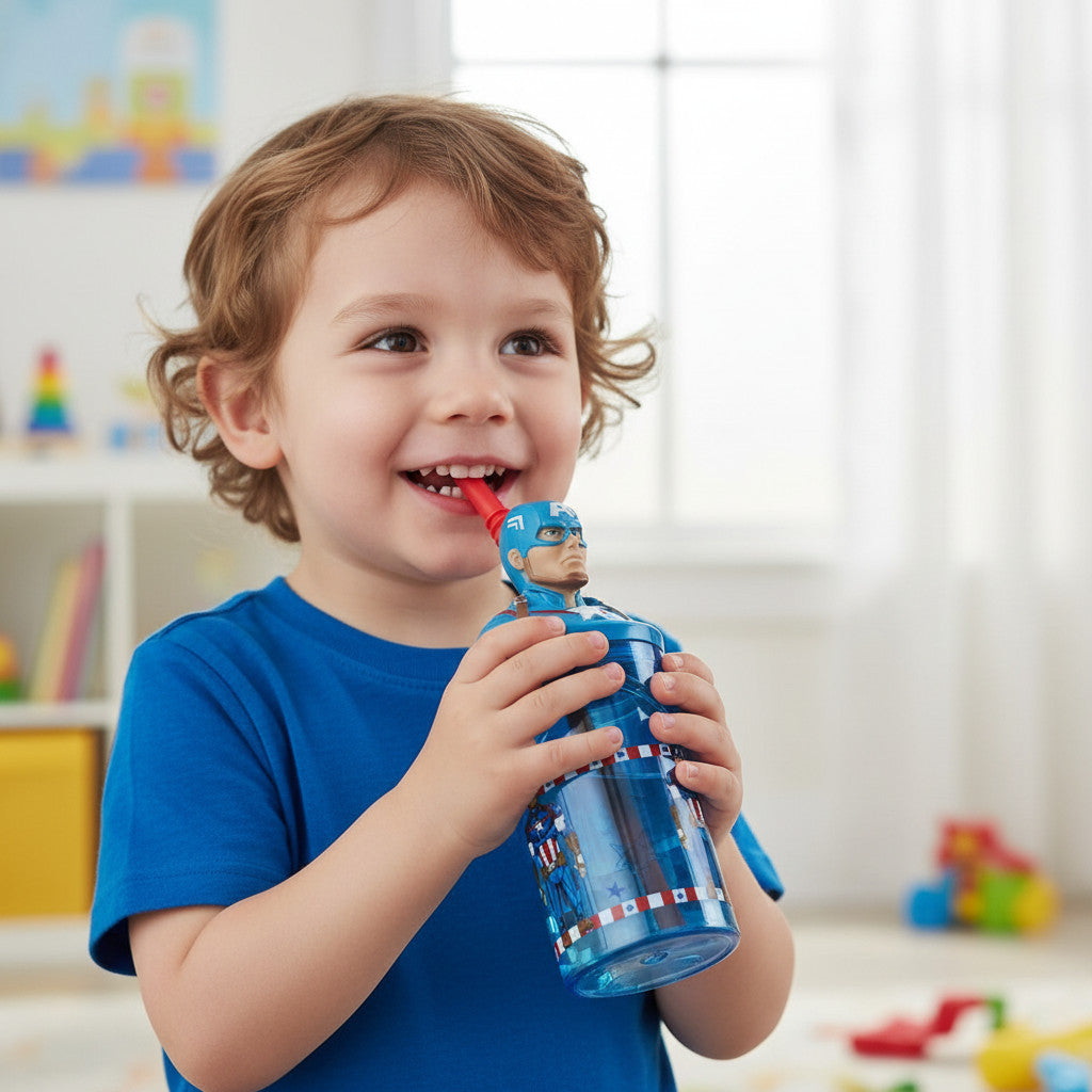 Bicchiere 360ml con Cannuccia e Personaggio 3D Borraccia per Bambini e Ragazzi AVENGERS